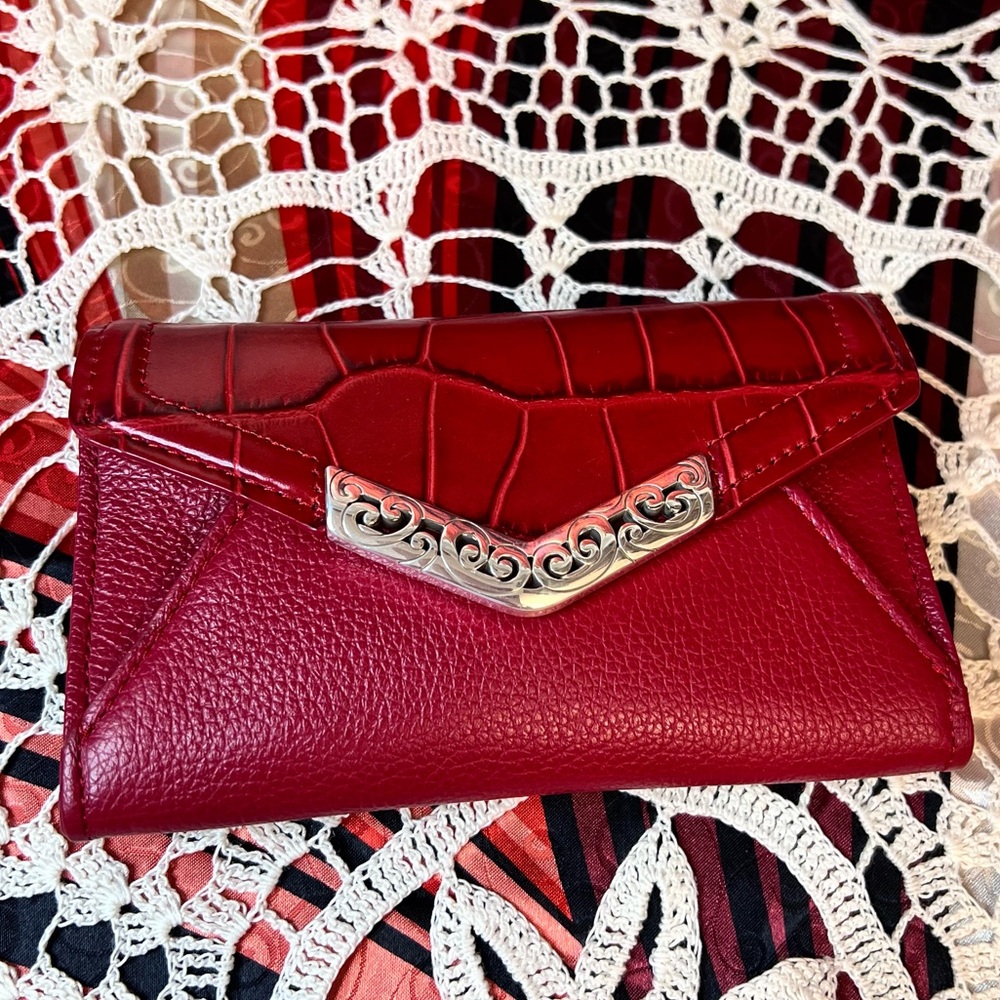 Brighton Red leather crocodile embossed mini crossbody‎ handbag purse